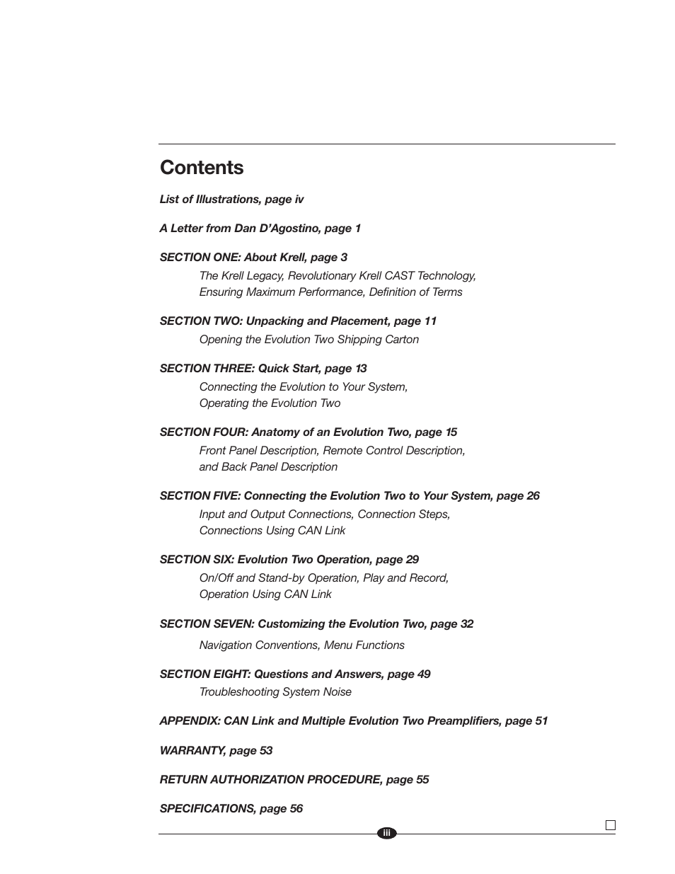 Krell Industries EVOLUTION TWO MONAURAL PREAMPLIFIER User Manual | Page 3 / 60