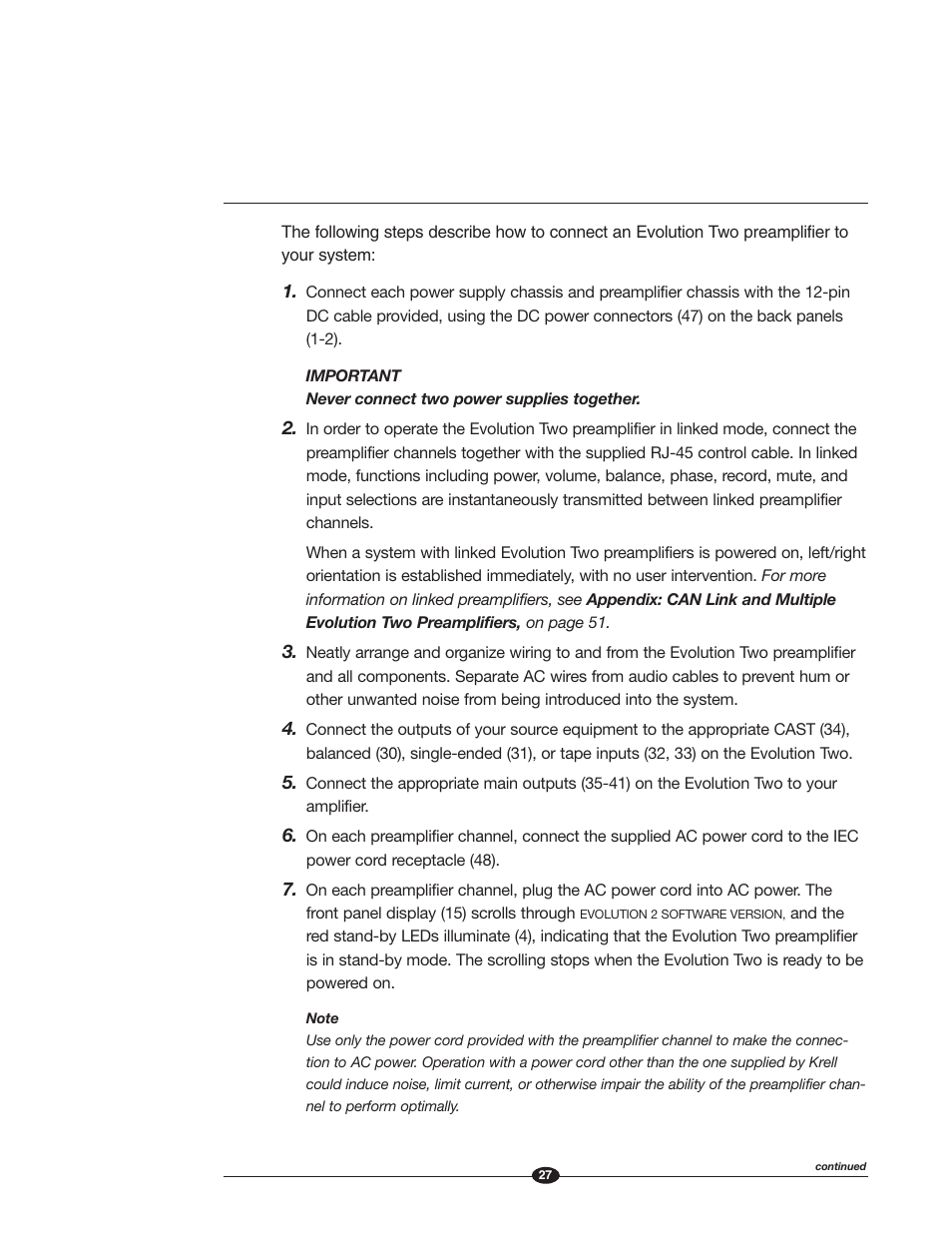 Krell Industries EVOLUTION TWO MONAURAL PREAMPLIFIER User Manual | Page 31 / 60