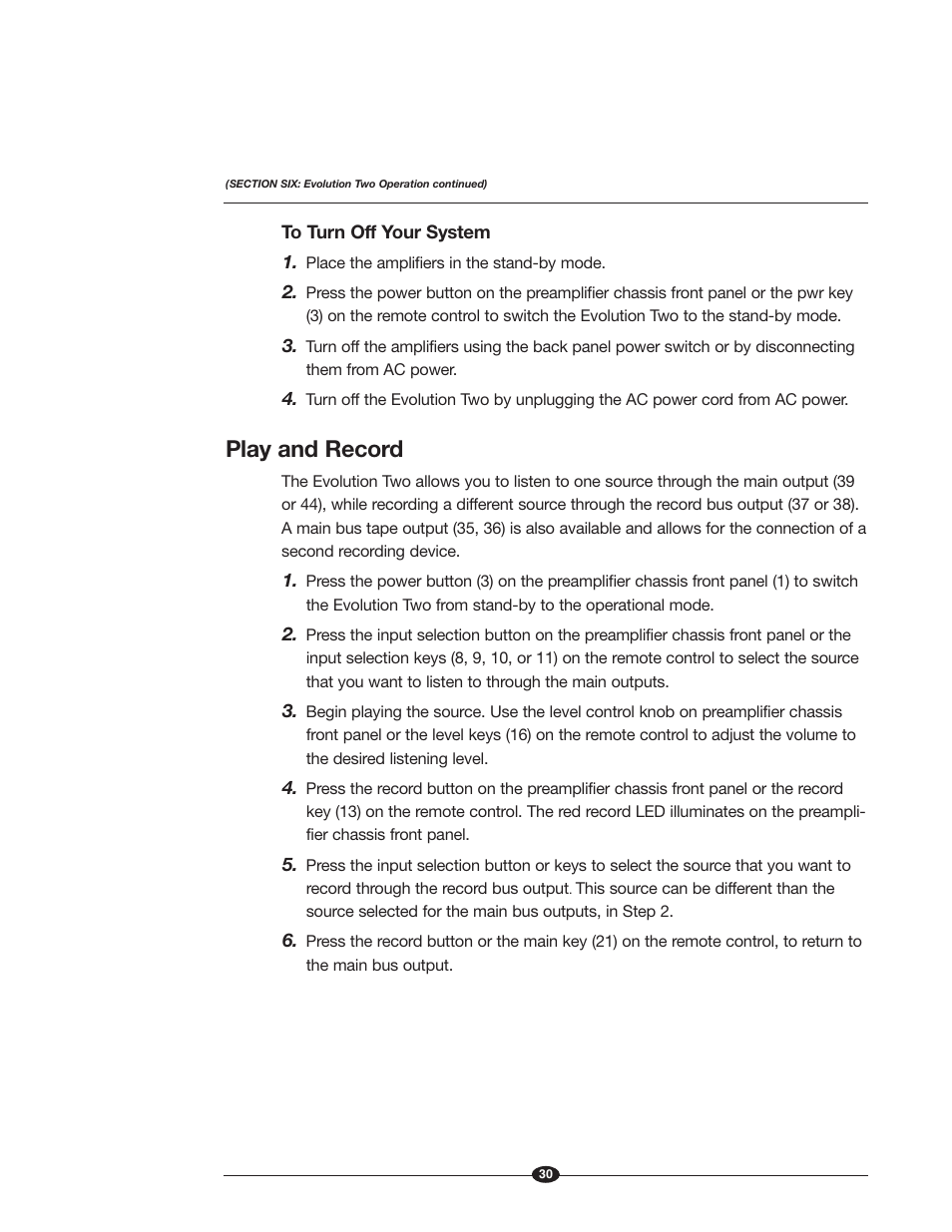 Play and record | Krell Industries EVOLUTION TWO MONAURAL PREAMPLIFIER User Manual | Page 34 / 60