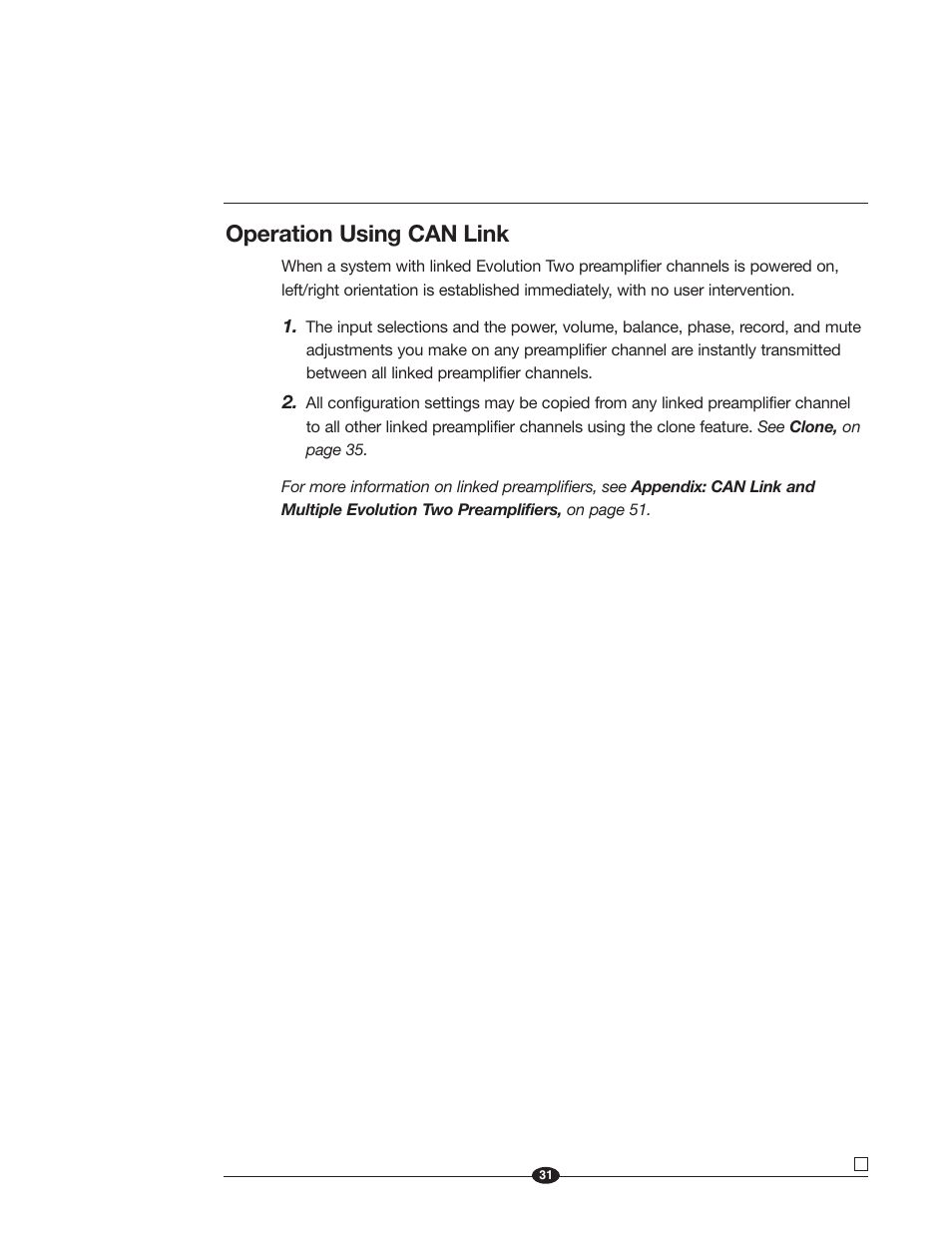 Operation using can link | Krell Industries EVOLUTION TWO MONAURAL PREAMPLIFIER User Manual | Page 35 / 60