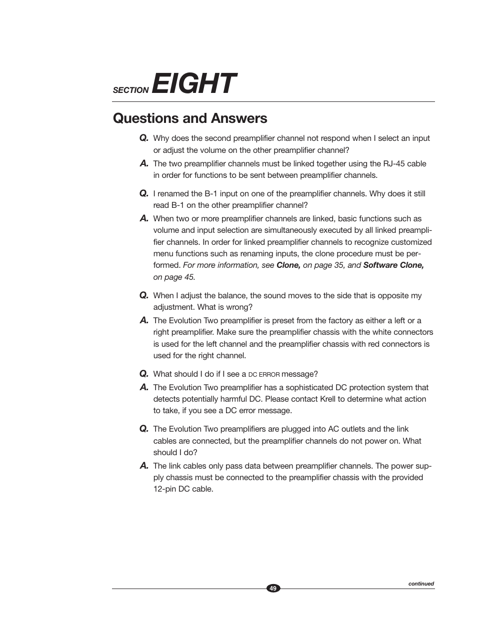 Eight, Questions and answers | Krell Industries EVOLUTION TWO MONAURAL PREAMPLIFIER User Manual | Page 53 / 60