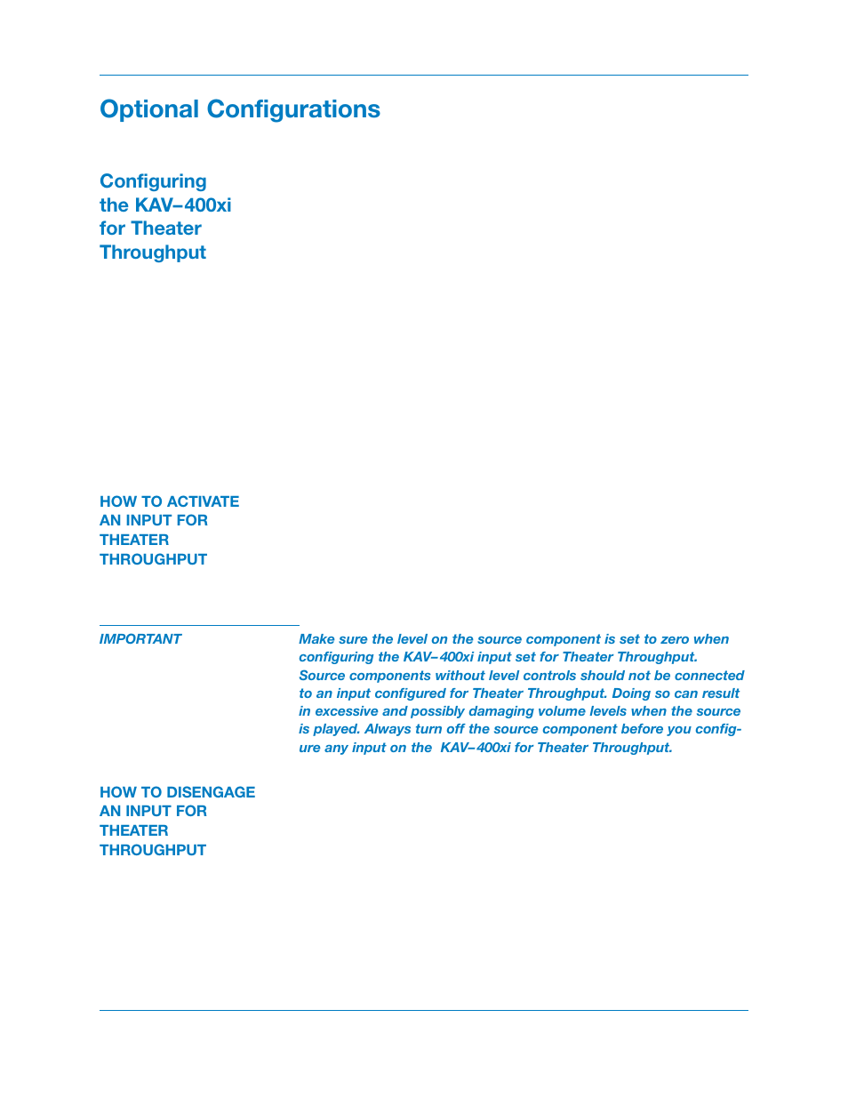 Optional configurations, Configuring the kav– 400xi for theater throughput | Krell Industries KAV400xi User Manual | Page 21 / 27