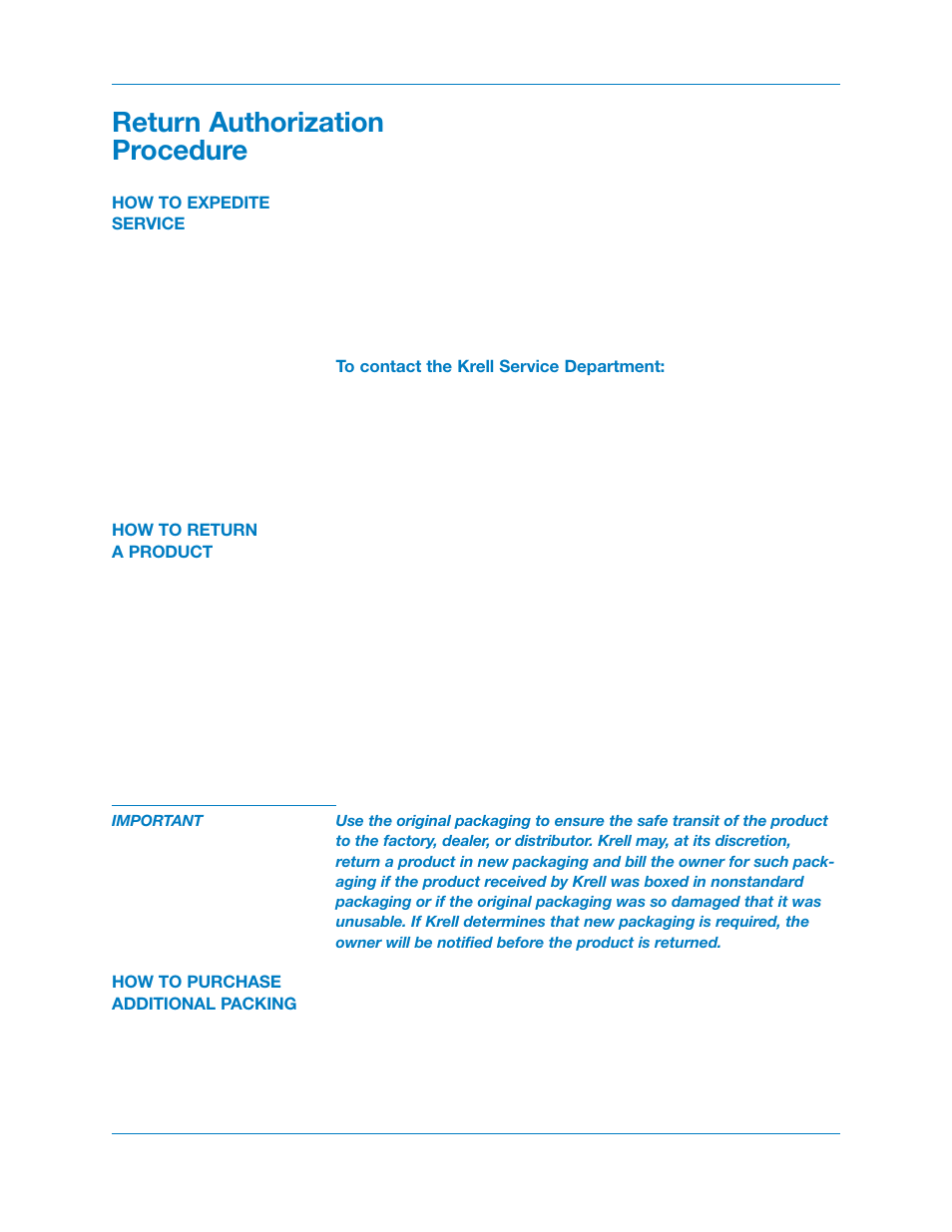 Return authorization procedure | Krell Industries KAV400xi User Manual | Page 26 / 27