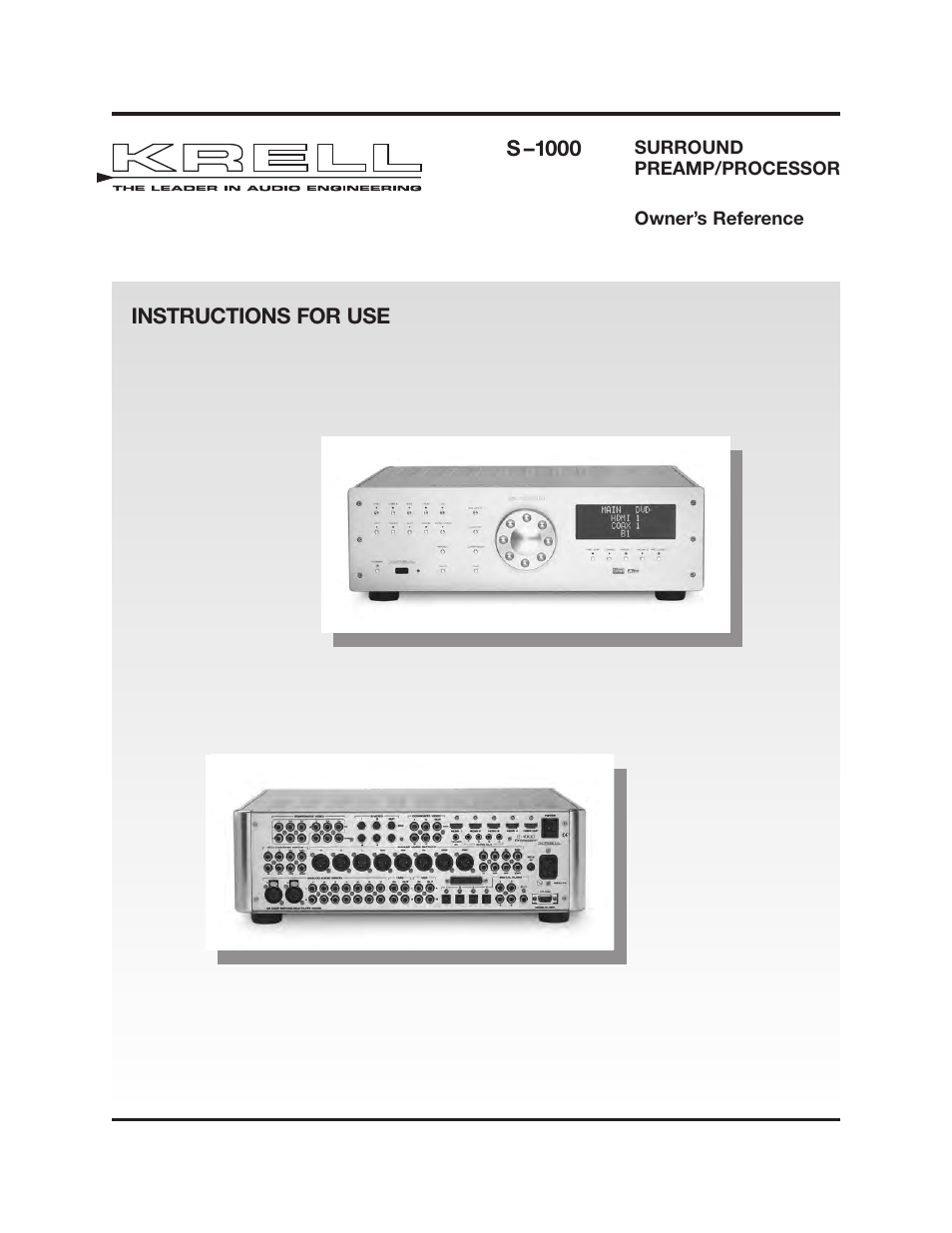 Krell Industries S-1000 User Manual | 72 pages