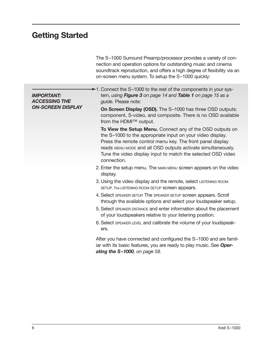 Getting started | Krell Industries S-1000 User Manual | Page 10 / 72