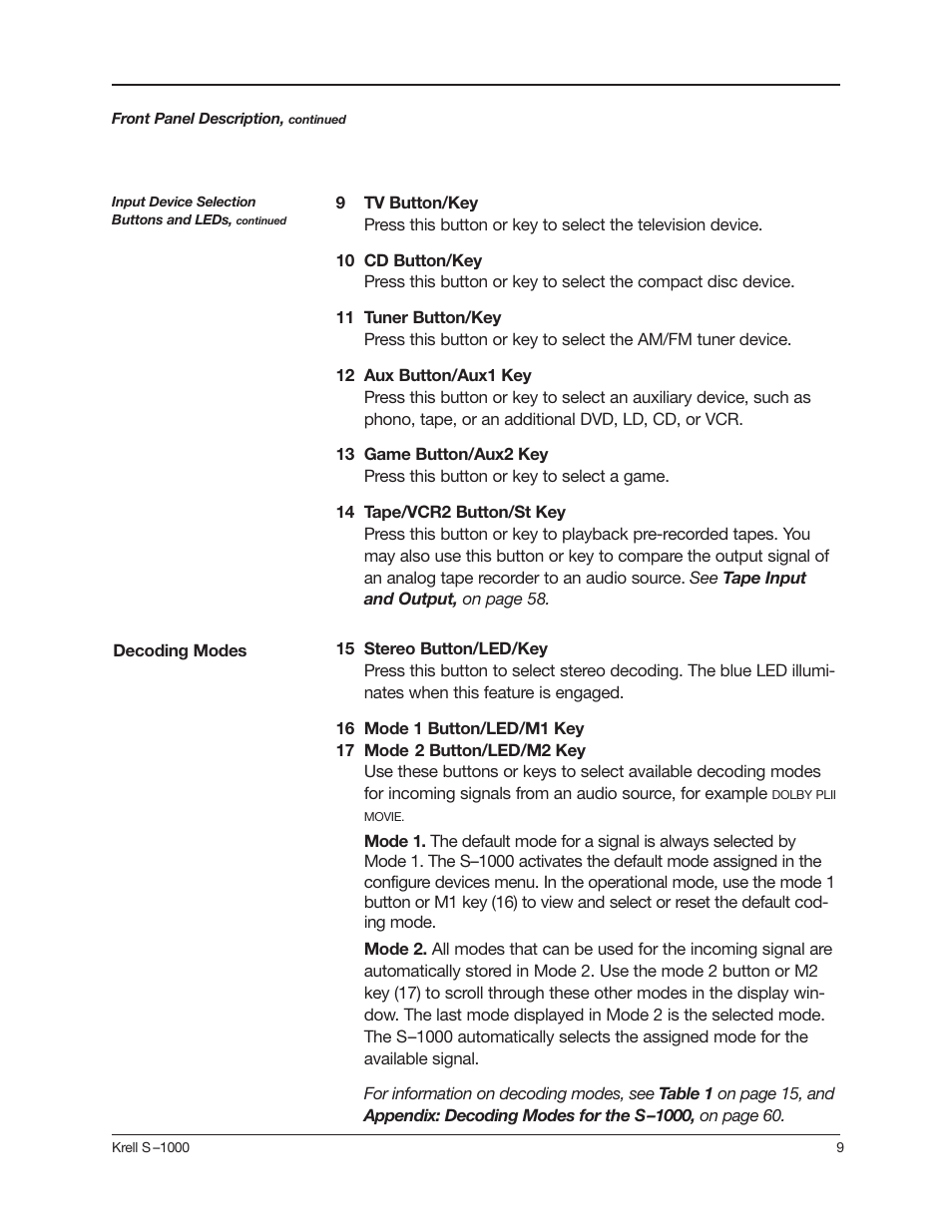 Krell Industries S-1000 User Manual | Page 13 / 72