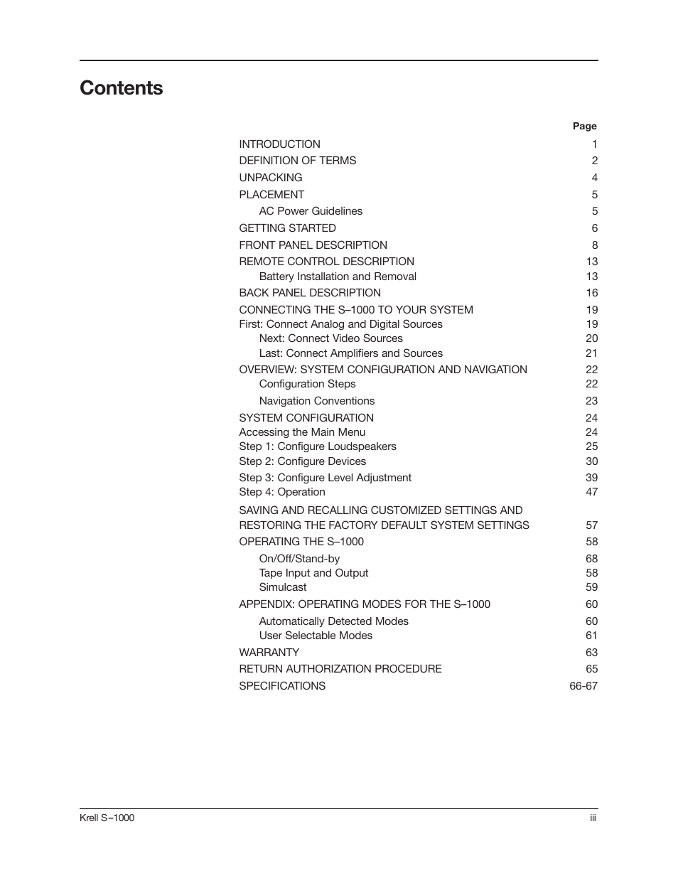 Krell Industries S-1000 User Manual | Page 3 / 72