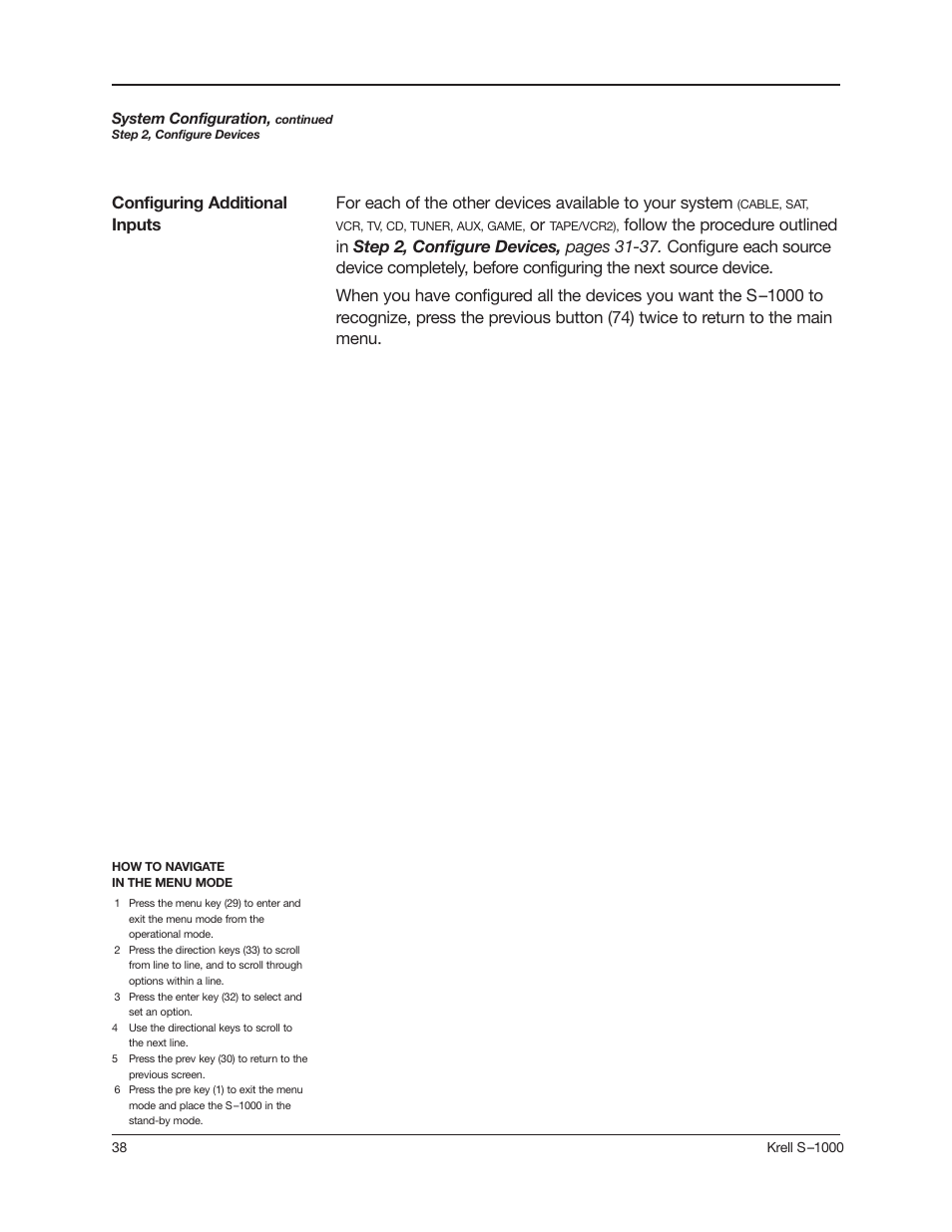 Configuring additional inputs | Krell Industries S-1000 User Manual | Page 42 / 72