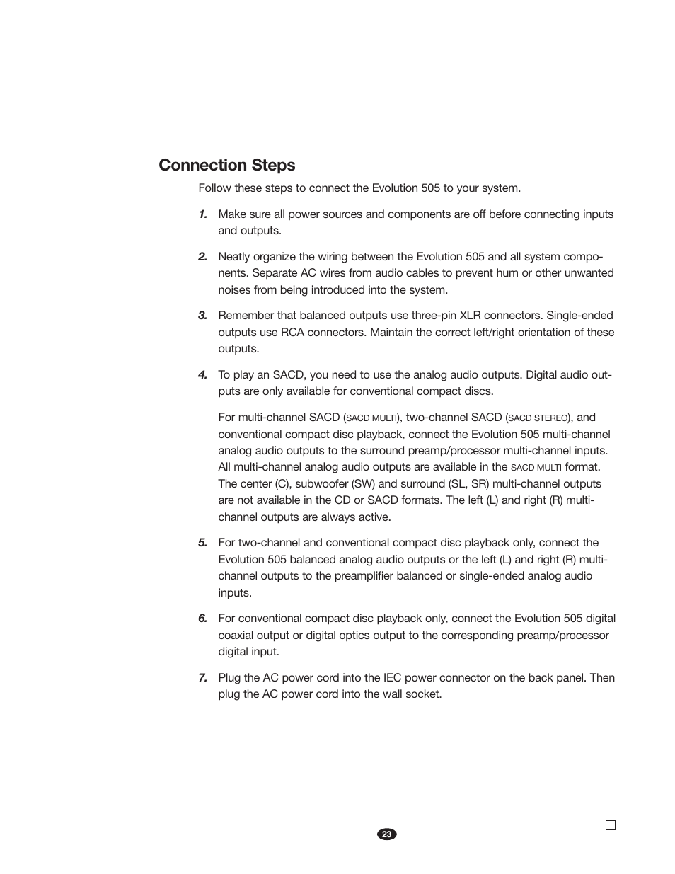Connection steps | Krell Industries Evolution 505 User Manual | Page 23 / 32