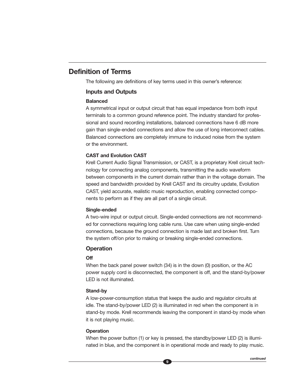 Definition of terms | Krell Industries Evolution 505 User Manual | Page 9 / 32