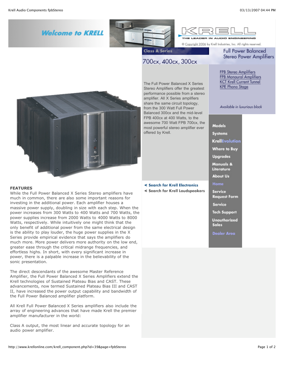 Krell Industries 700cx User Manual | 2 pages