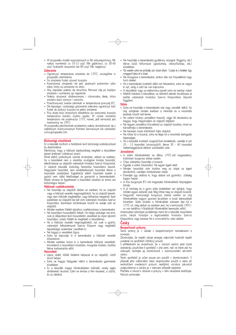 Magyar, Česky | Tefal FA7004 Family Oleoclean User Manual | Page 13 / 20