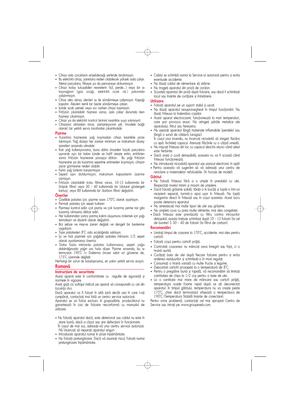 Romană | Tefal FA7004 Family Oleoclean User Manual | Page 18 / 20