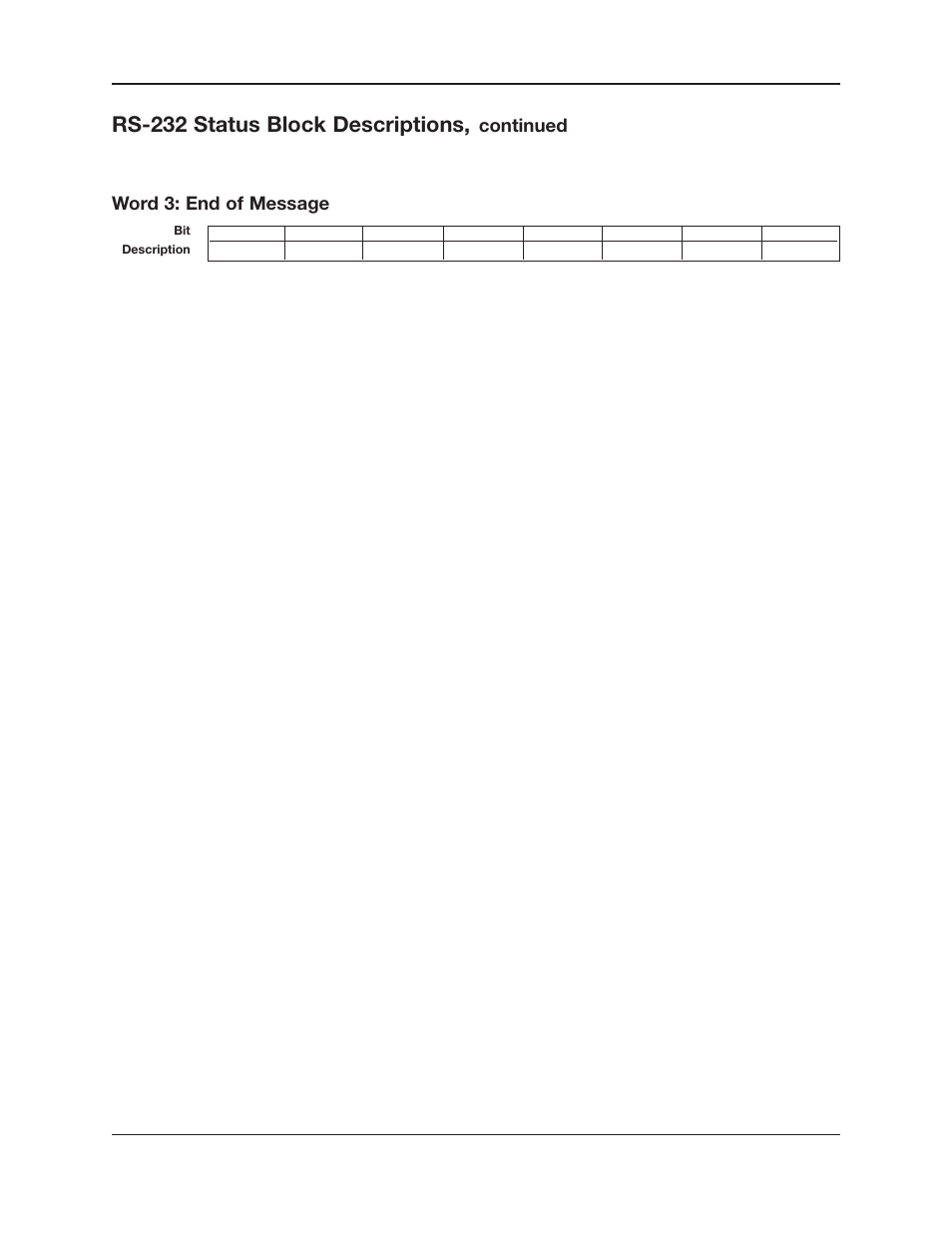 Rs-232 status block descriptions, Continued word 3: end of message | Krell Industries RS-232 User Manual | Page 7 / 8