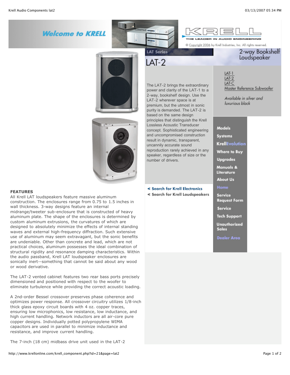 Krell Industries LAT-2 User Manual | 2 pages