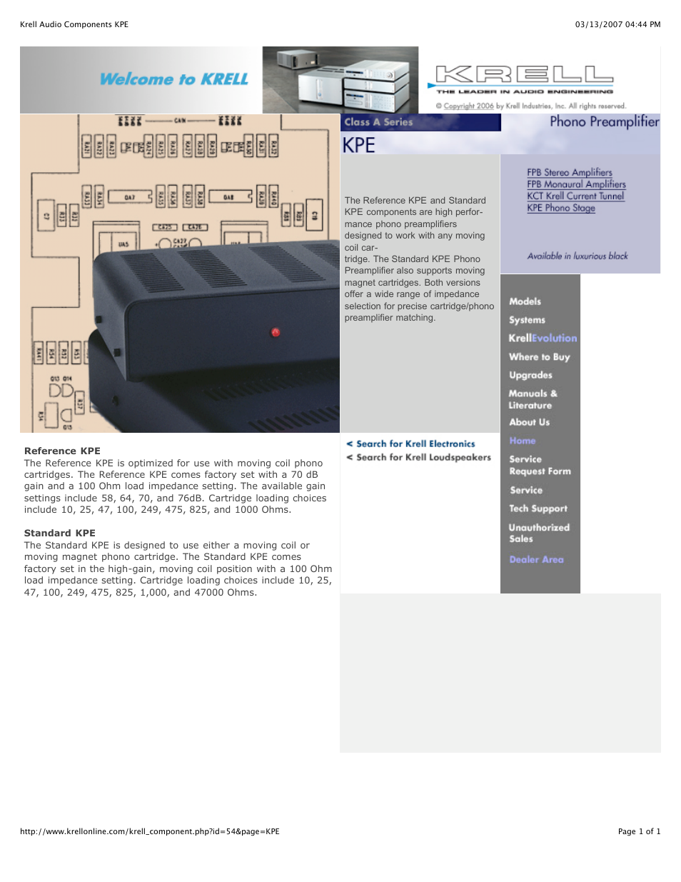 Krell Industries Phone Preamplifier User Manual | 1 page