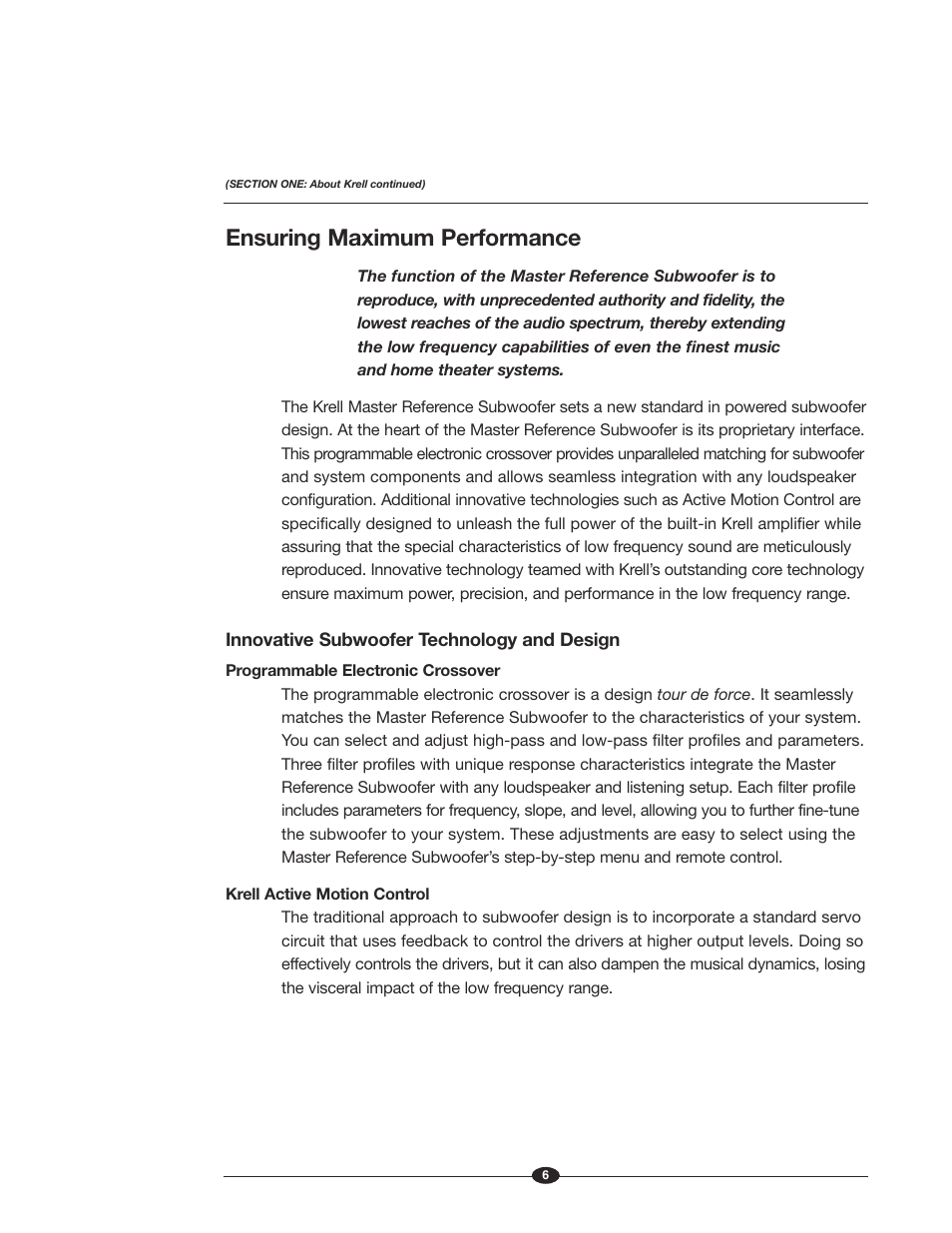 Ensuring maximum performance | Krell Industries MASTER REFERENCE SUBWOOFER User Manual | Page 12 / 58