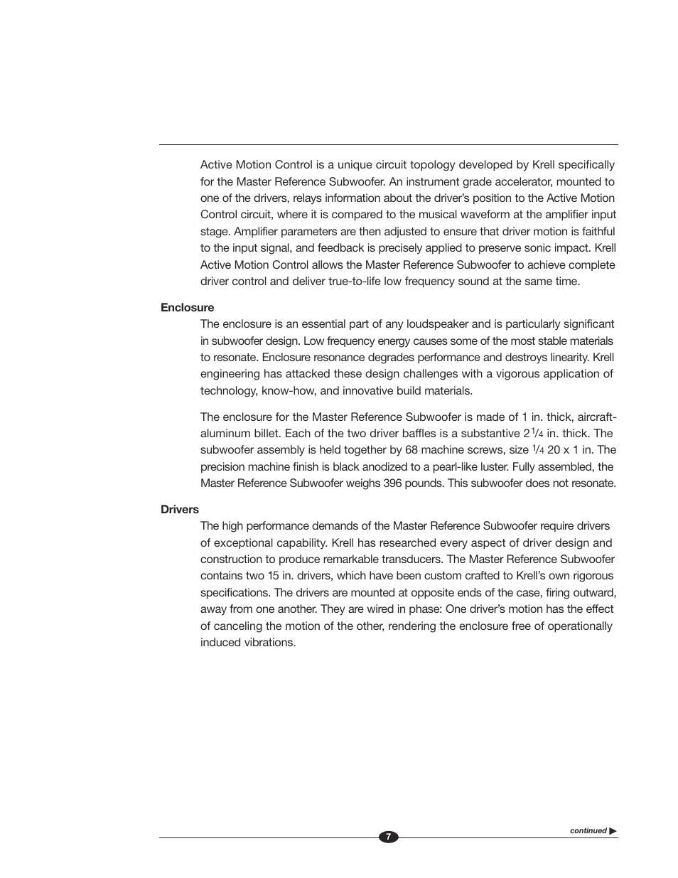 Krell Industries MASTER REFERENCE SUBWOOFER User Manual | Page 13 / 58