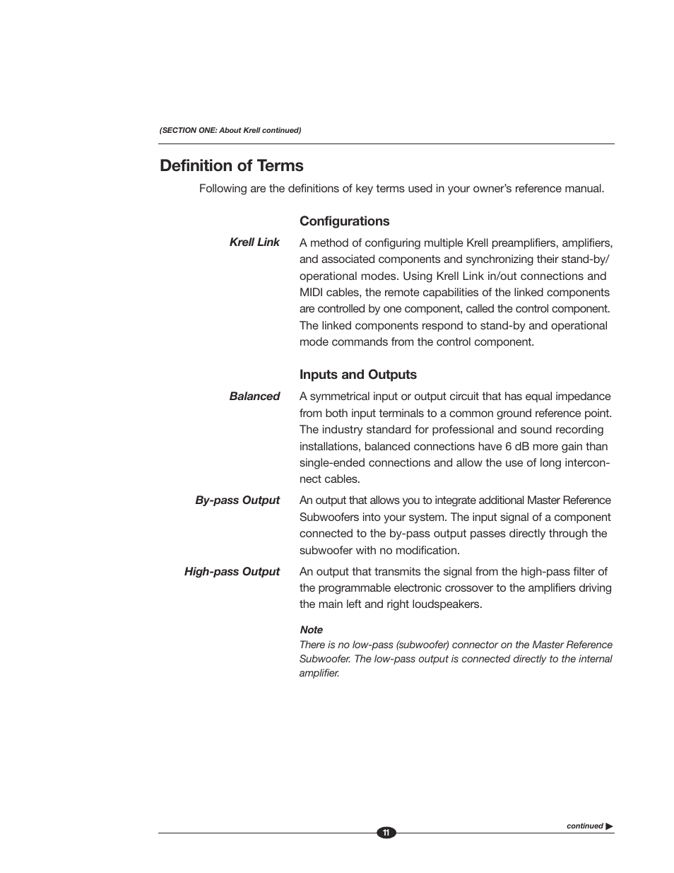 Definition of terms | Krell Industries MASTER REFERENCE SUBWOOFER User Manual | Page 17 / 58