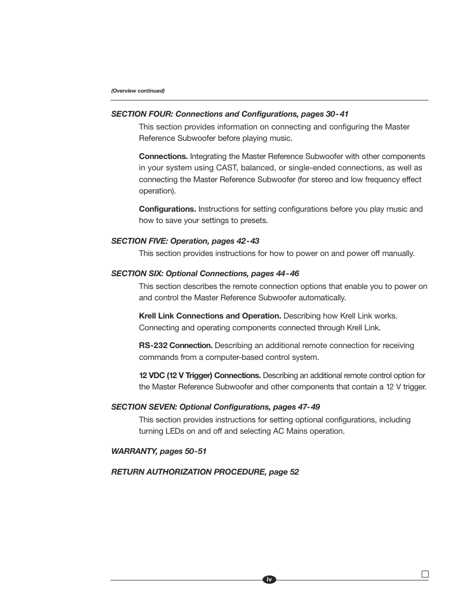 Krell Industries MASTER REFERENCE SUBWOOFER User Manual | Page 4 / 58