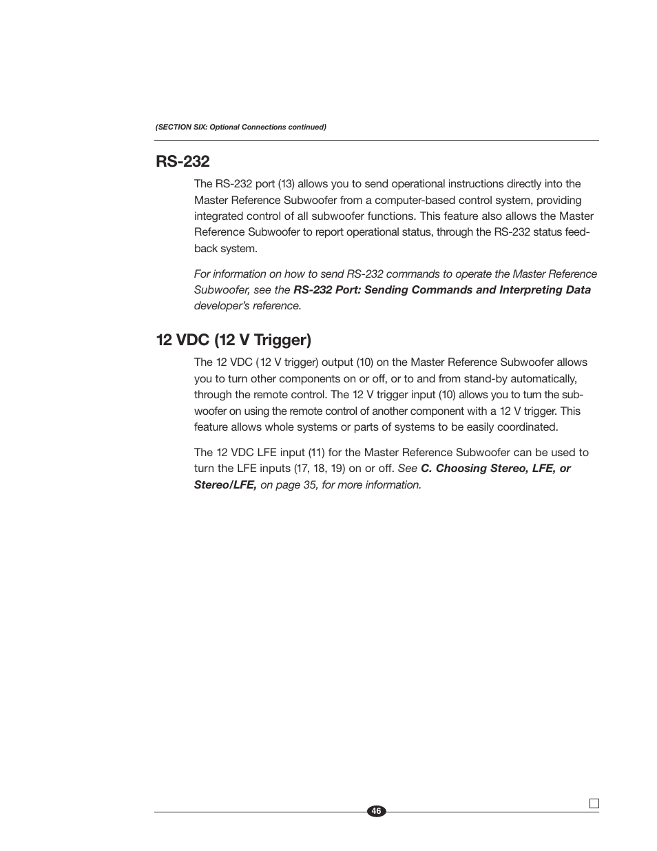 Rs-232, 12 vdc (12 v trigger) | Krell Industries MASTER REFERENCE SUBWOOFER User Manual | Page 52 / 58
