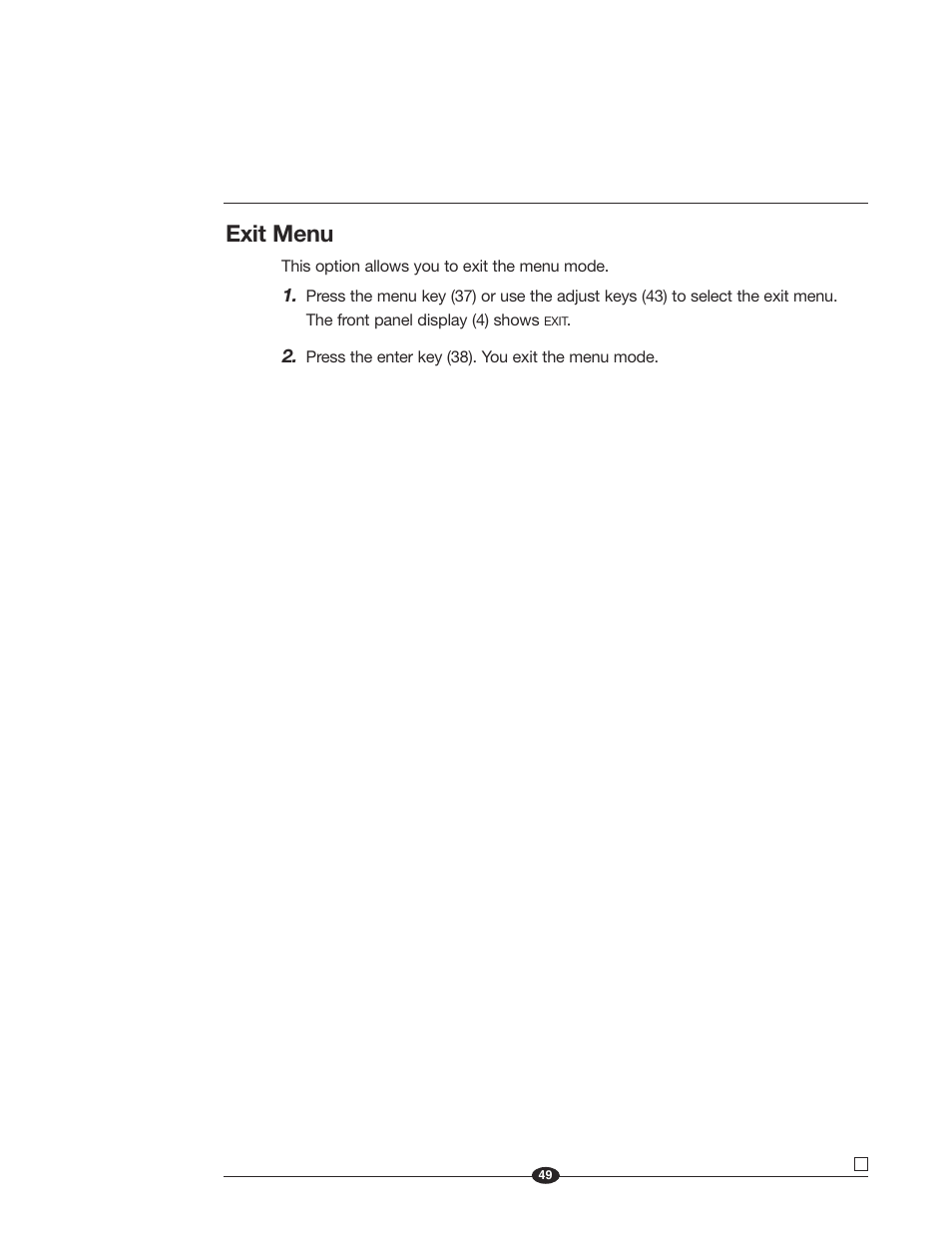 Exit menu | Krell Industries MASTER REFERENCE SUBWOOFER User Manual | Page 55 / 58