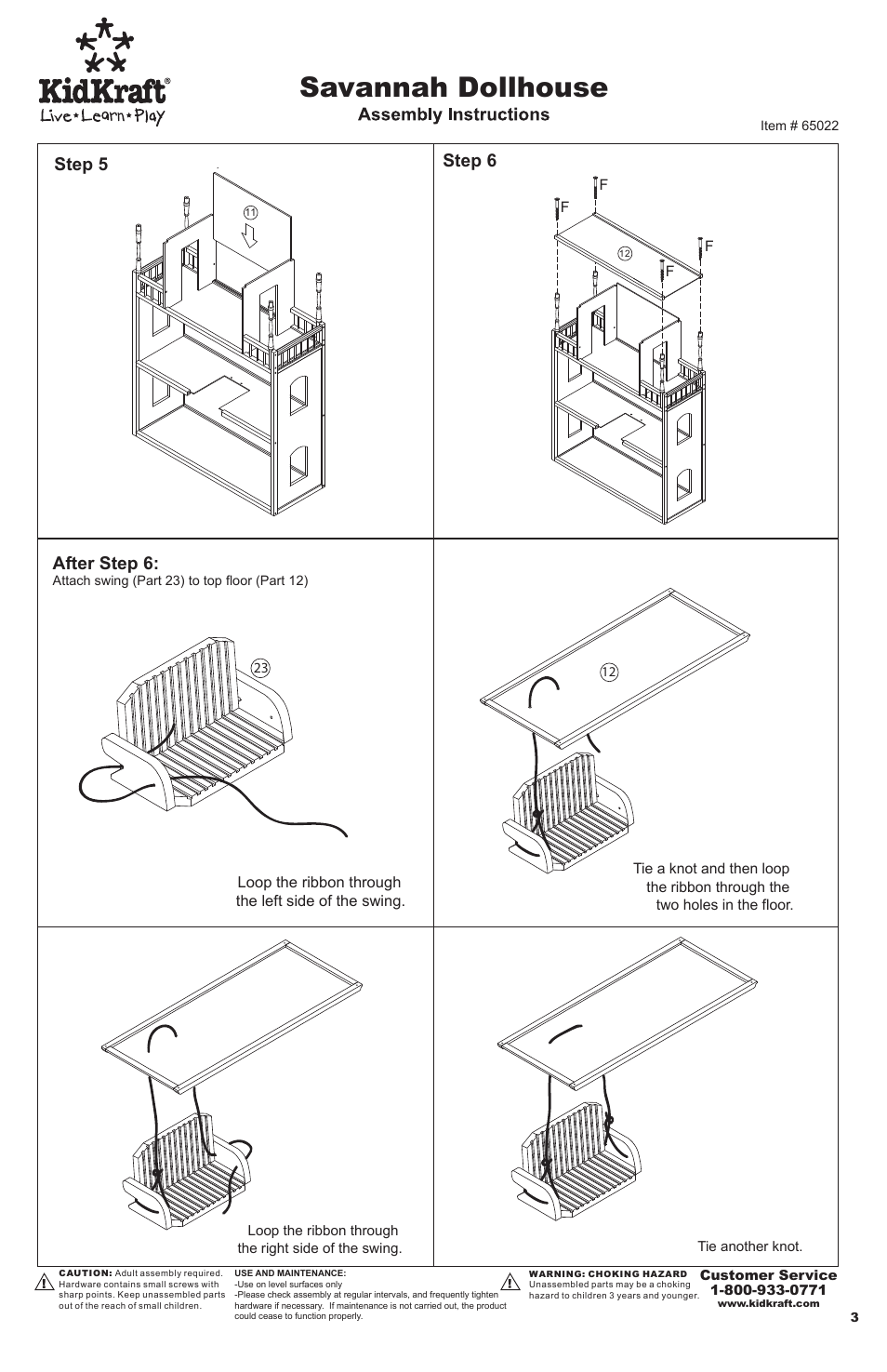 Savannah dollhouse, After step 6, Step 5 step 6 | KidKraft 65022 User Manual | Page 3 / 5