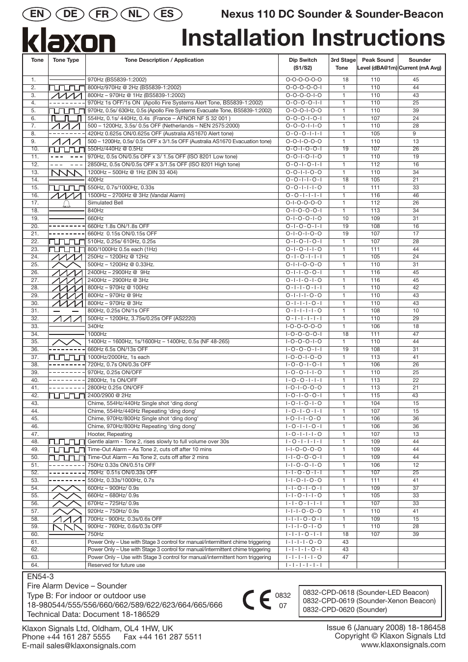 Klaxon Nexus 110 DC User Manual | 4 pages