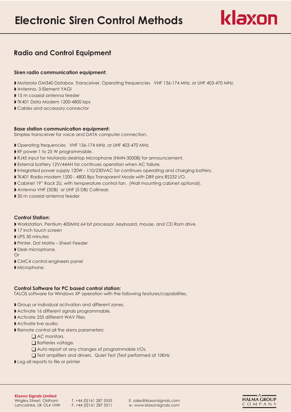 Electronic siren control methods, Radio and control equipment | Klaxon CMC4 MMI User Manual | Page 2 / 6