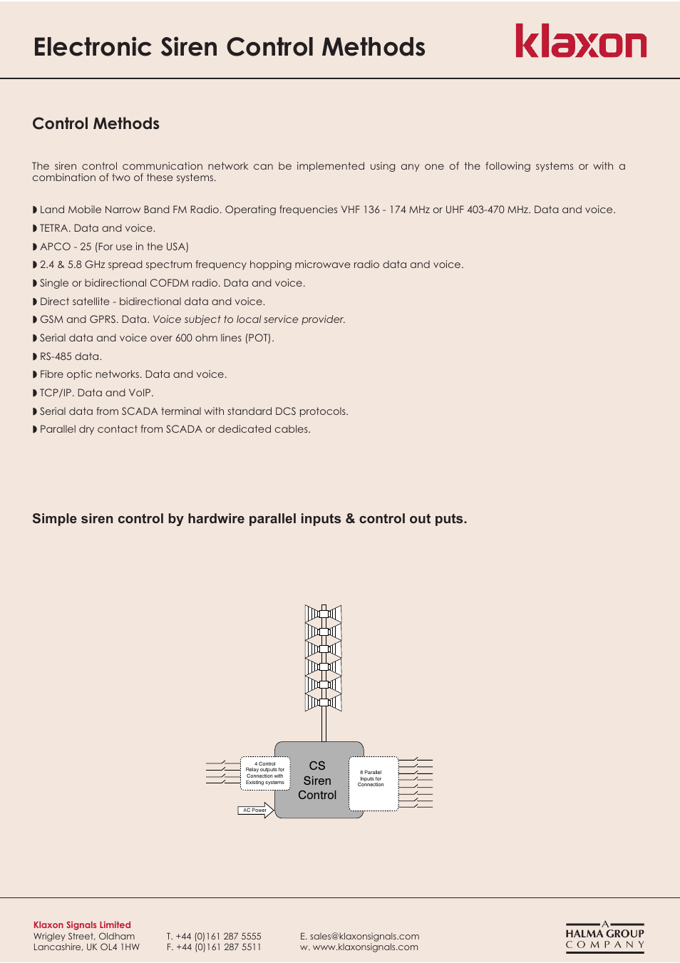 Electronic siren control methods, Control methods | Klaxon CMC4 MMI User Manual | Page 3 / 6