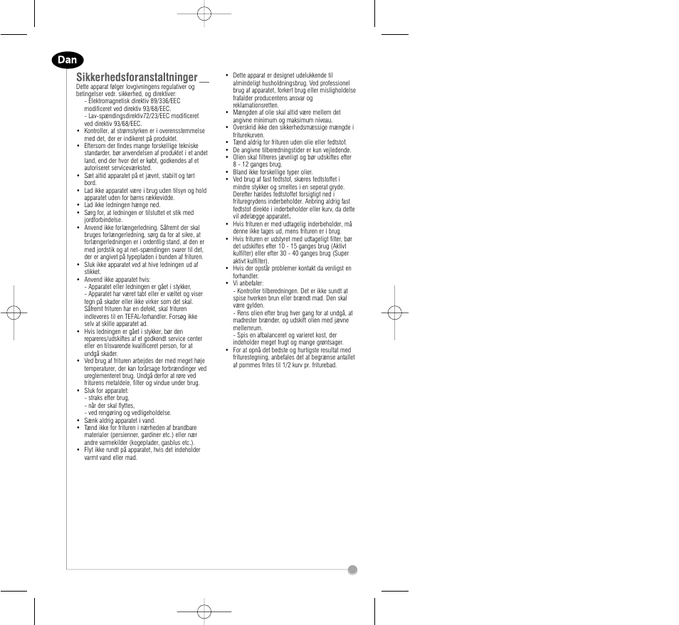 Sikkerhedsforanstaltninger | Tefal FA7001 part 2 User Manual | Page 11 / 24