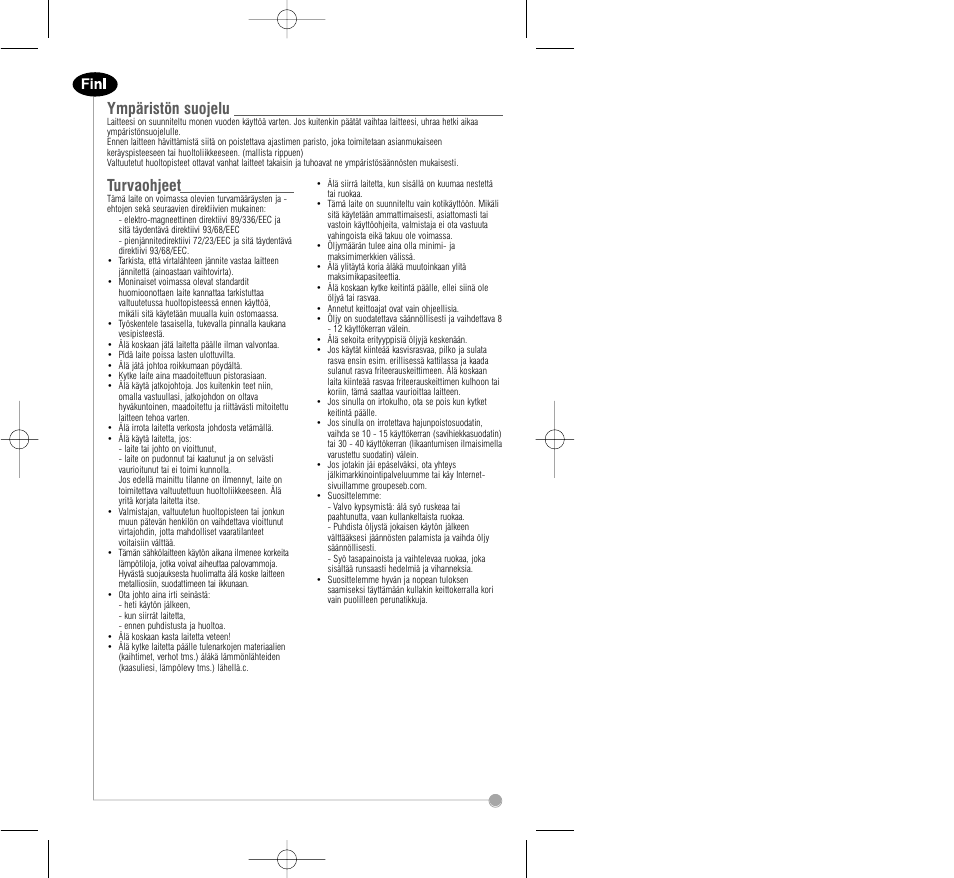Ympäristön suojelu, Turvaohjeet | Tefal FA7001 part 2 User Manual | Page 14 / 24