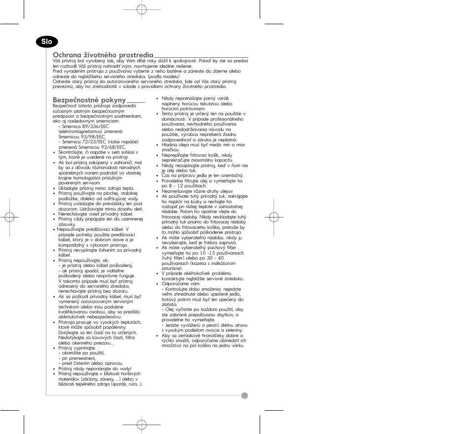Ochrana životného prostredia, Bezpečnostné pokyny | Tefal FA7001 part 2 User Manual | Page 16 / 24