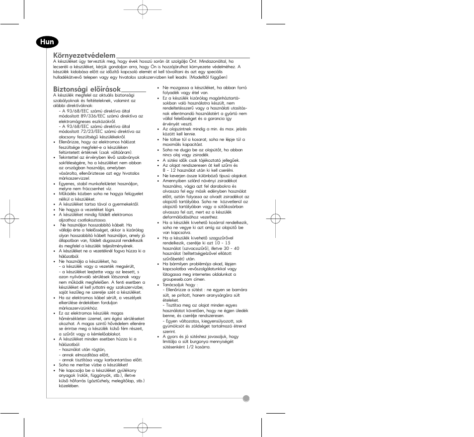 Környezetvédelem, Biztonsági előírások | Tefal FA7001 part 2 User Manual | Page 17 / 24