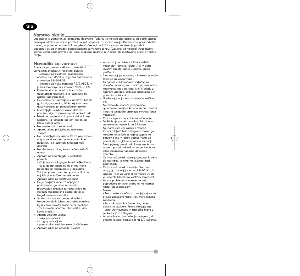 Varstvo okolja, Navodila za varnost | Tefal FA7001 part 2 User Manual | Page 18 / 24