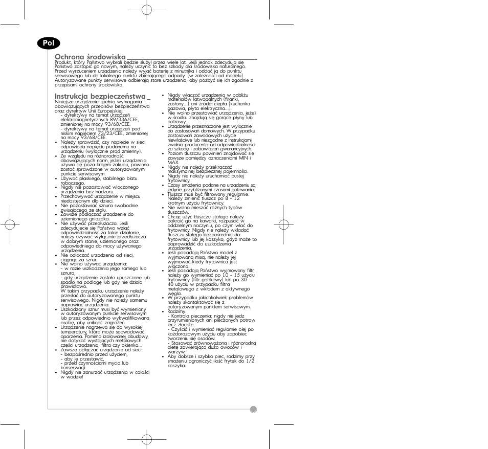 Ochrona środowiska, Instrukcja bezpieczeństwa | Tefal FA7001 part 2 User Manual | Page 19 / 24