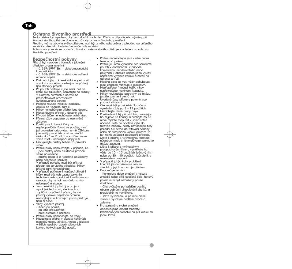 Ochrana životního prostředí, Bezpečnostní pokyny | Tefal FA7001 part 2 User Manual | Page 20 / 24