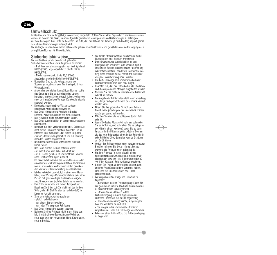 Umweltschutz, Sicherheitshinweise | Tefal FA7001 part 2 User Manual | Page 3 / 24