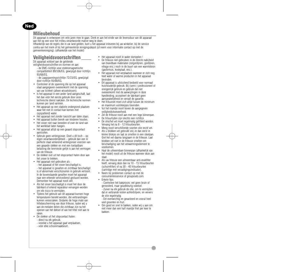 Milieubehoud, Veiligheidsvoorschriften | Tefal FA7001 part 2 User Manual | Page 4 / 24