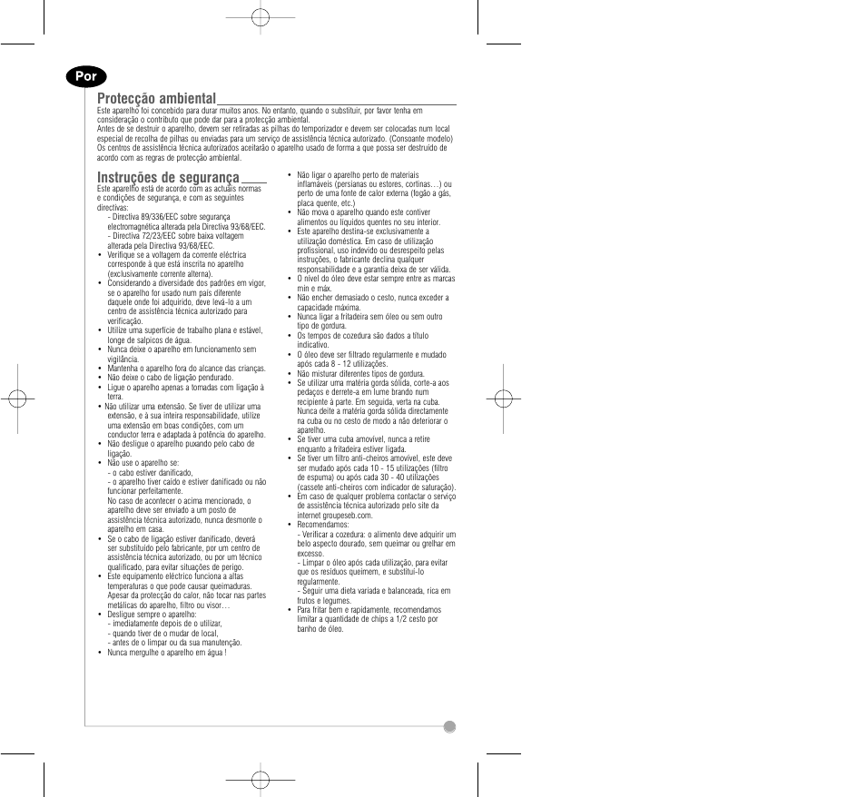 Protecção ambiental, Instruções de segurança | Tefal FA7001 part 2 User Manual | Page 7 / 24