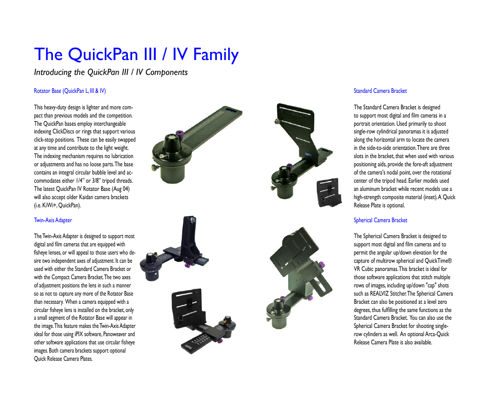 The quickpan iii / iv family | Kaidan QuickPan Panoramic Tripod Head User Manual | Page 3 / 17