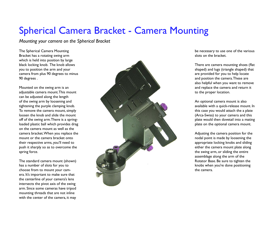 Spherical camera bracket - camera mounting | Kaidan QuickPan Panoramic Tripod Head User Manual | Page 8 / 17