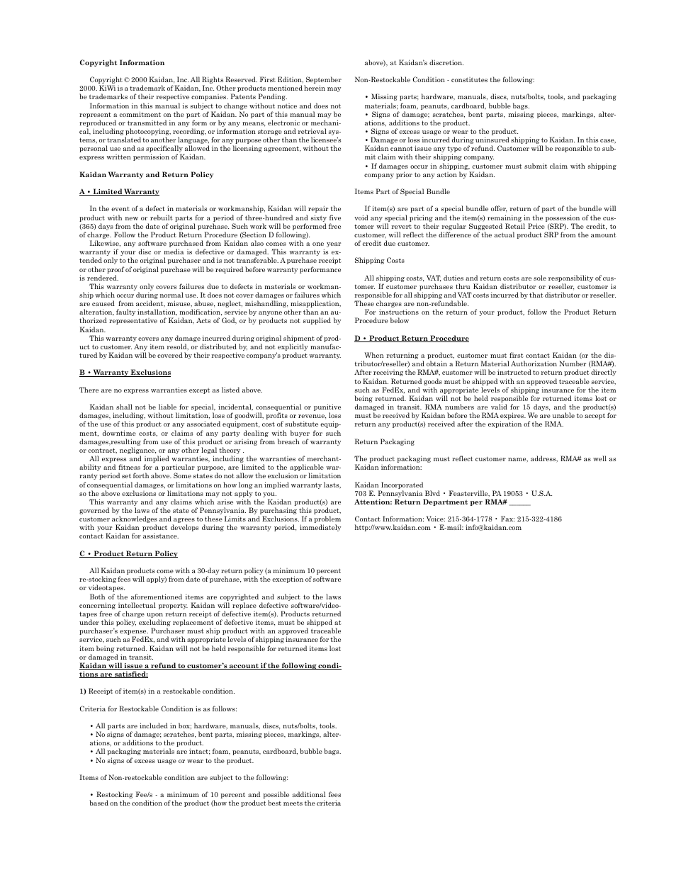 Kaidan KiWi Digital Camera Tripod User Manual | Page 2 / 21