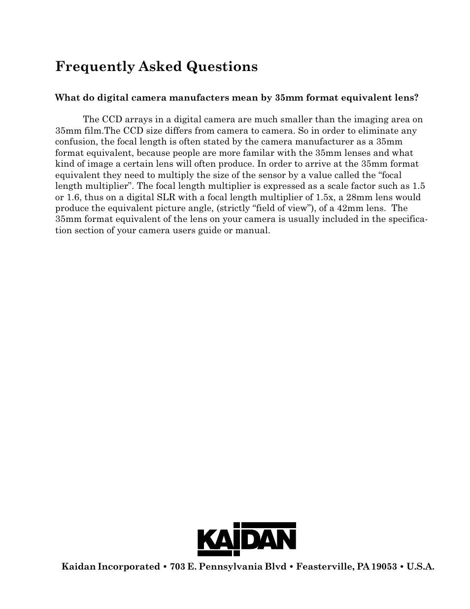 Frequently asked questions | Kaidan KiWi Digital Camera Tripod User Manual | Page 21 / 21