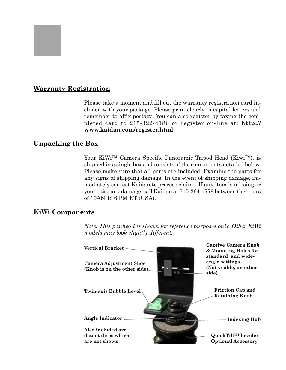 Kaidan KiWi Digital Camera Tripod User Manual | Page 3 / 21