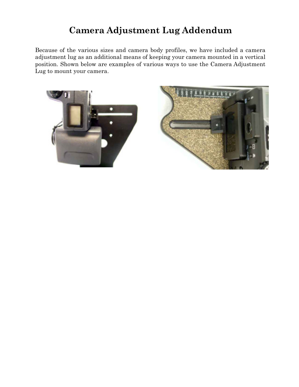 Camera adjustment lug addendum | Kaidan KiWi+ User Manual | Page 18 / 18