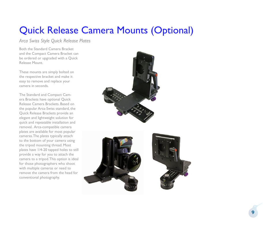 Quick release camera mounts (optional) | Kaidan Tripod User Manual | Page 10 / 19