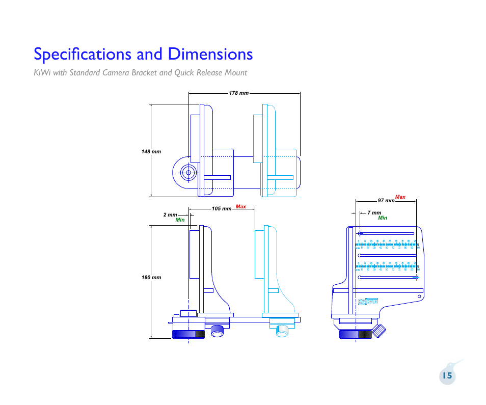 Speciﬁcations and dimensions | Kaidan Tripod User Manual | Page 16 / 19