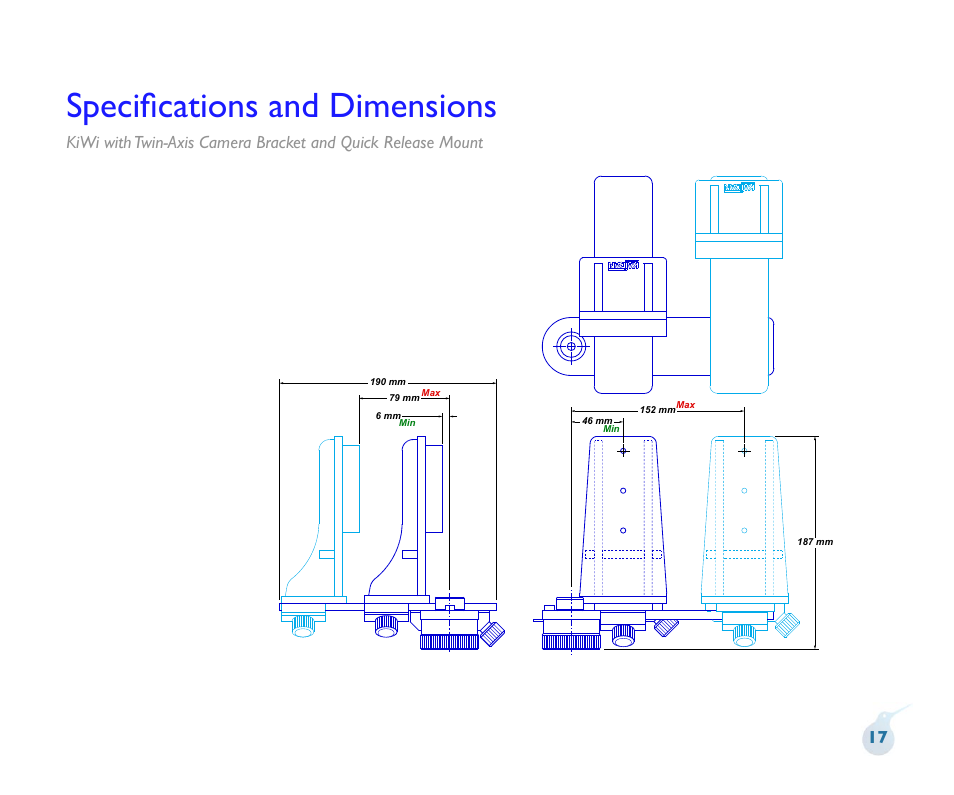 Speciﬁcations and dimensions | Kaidan Tripod User Manual | Page 18 / 19
