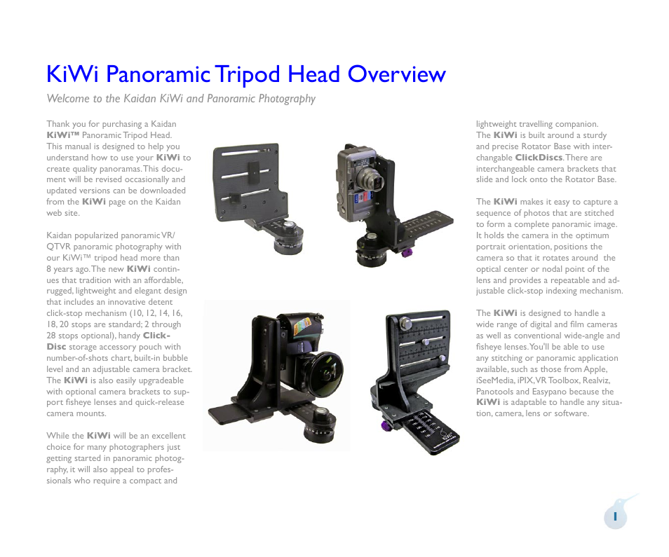 Kiwi panoramic tripod head overview | Kaidan Tripod User Manual | Page 2 / 19
